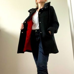Betsey Johnson Black Recycled Wool Hooded Coat